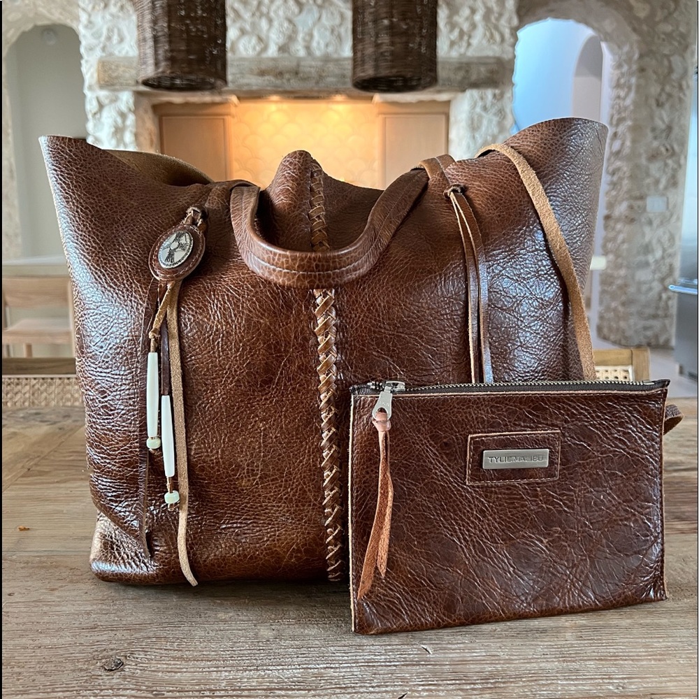 Tylie Malibu Leather Boho Tote Bag